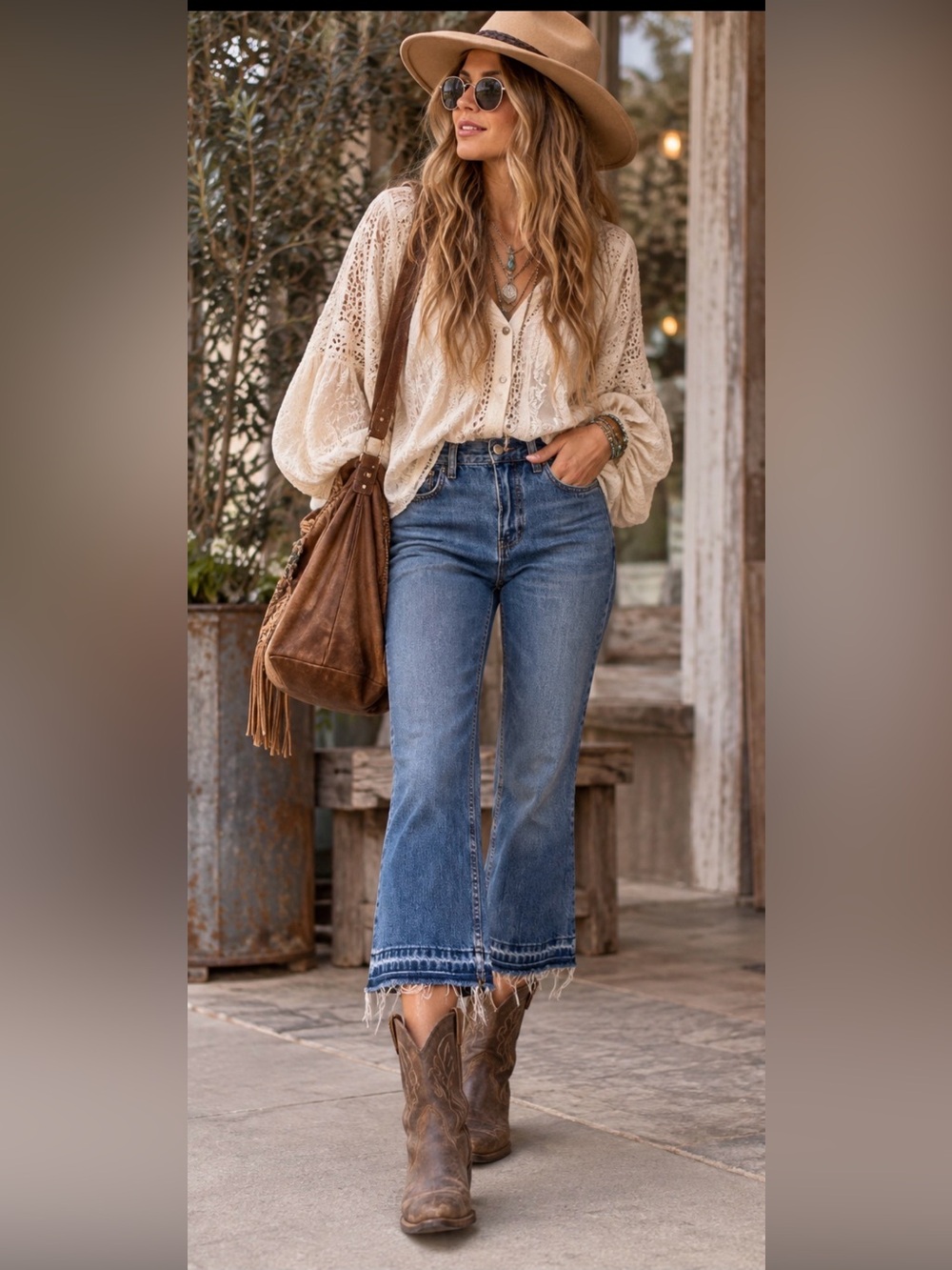 Free People Cropped Flare Jeans Raw Fringe Hem Medium Wash